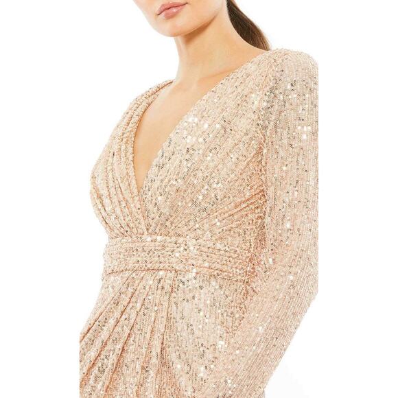 Ieena Mac Duggal 26555 Long Sleeve Sequin Midi Dress Side Slit Rose Gold Size 6 - Picture 2 of 15